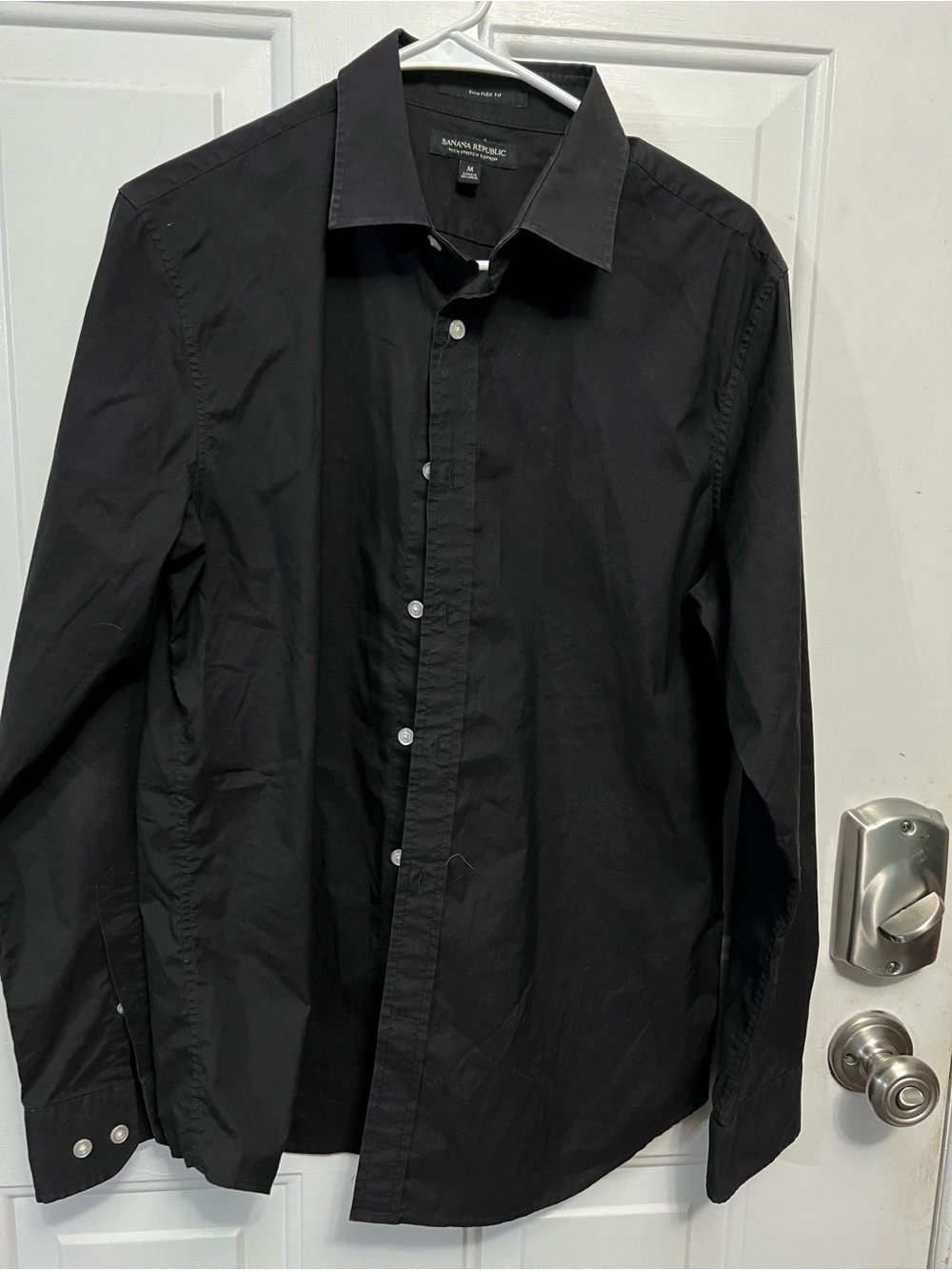Banana Republic Mens Medium Tech Stretch Cotton Slim Flex Fit Black Shirt